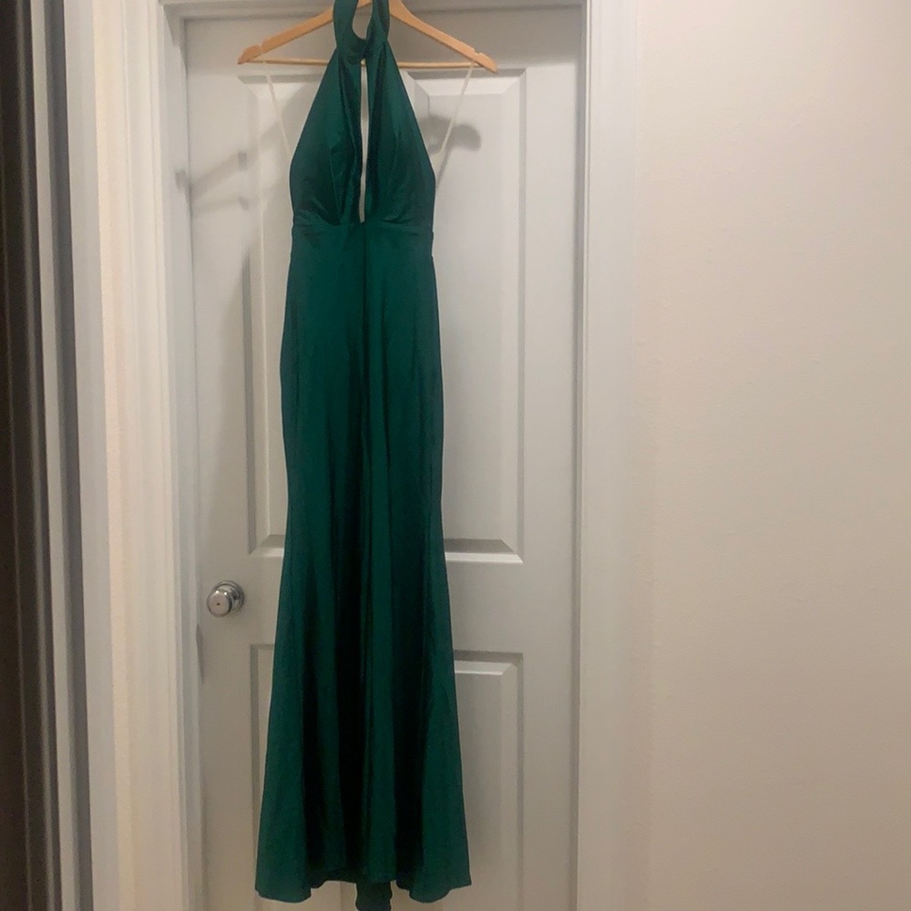 Plunging V Bodycon Gown, Forest Green